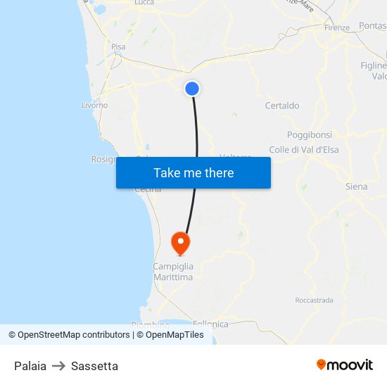 Palaia to Sassetta map