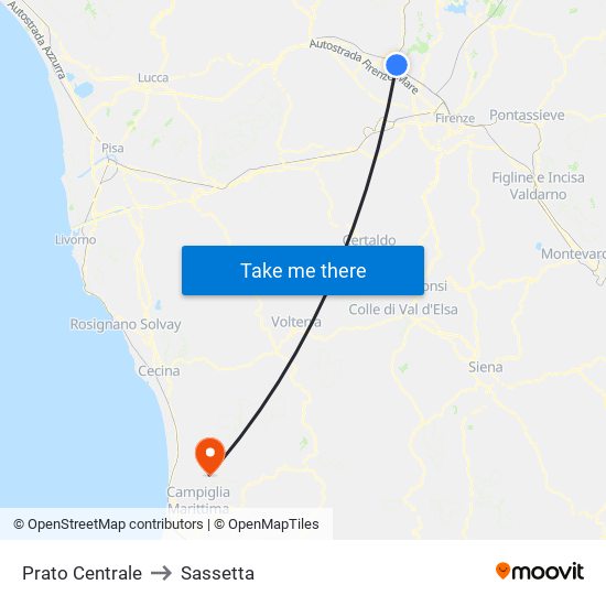Prato Centrale to Sassetta map