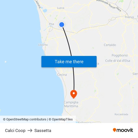 Calci Coop to Sassetta map