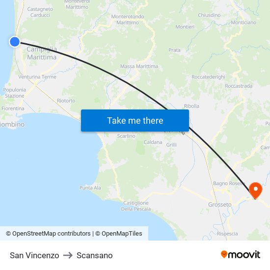 San Vincenzo to Scansano map
