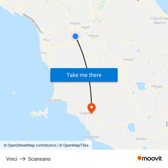 Vinci to Scansano map