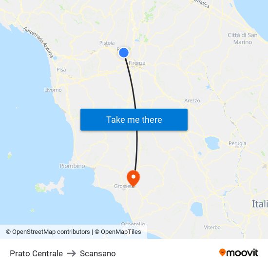Prato Centrale to Scansano map