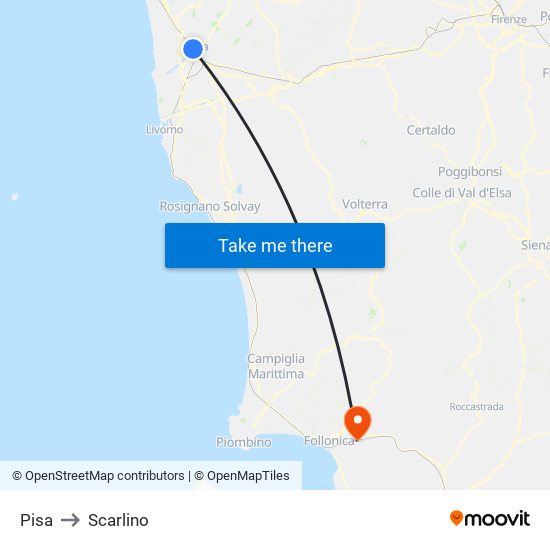 Pisa to Scarlino map