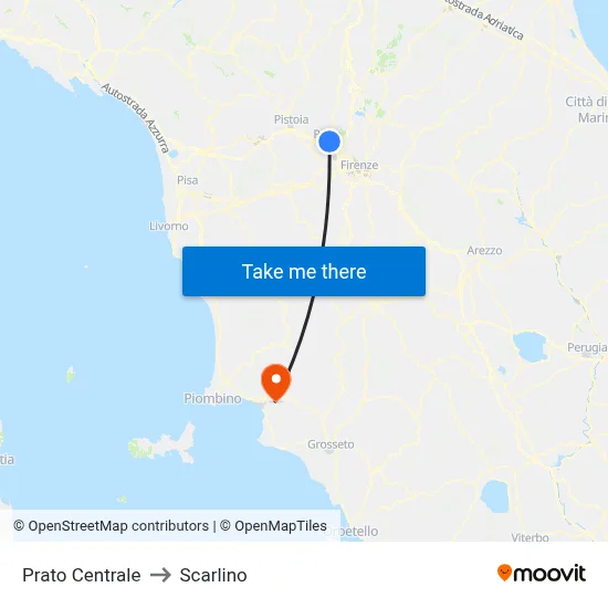 Prato Central to Scarlino map