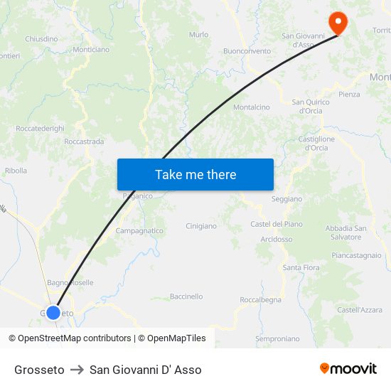 Grosseto to San Giovanni D' Asso map