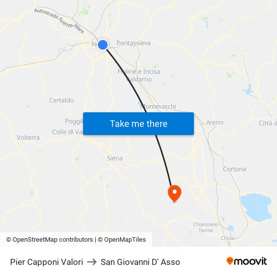 Pier Capponi Valori to San Giovanni D' Asso map