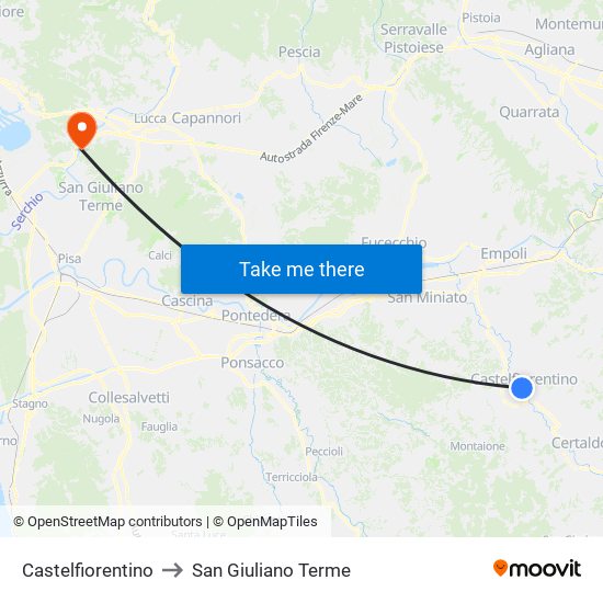 Castelfiorentino to San Giuliano Terme map