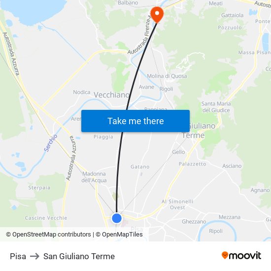 Pisa to San Giuliano Terme map