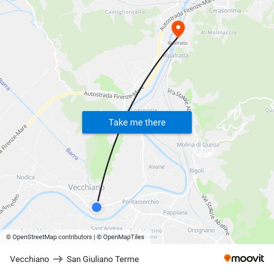 Vecchiano to San Giuliano Terme map