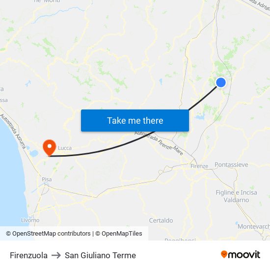 Firenzuola to San Giuliano Terme map