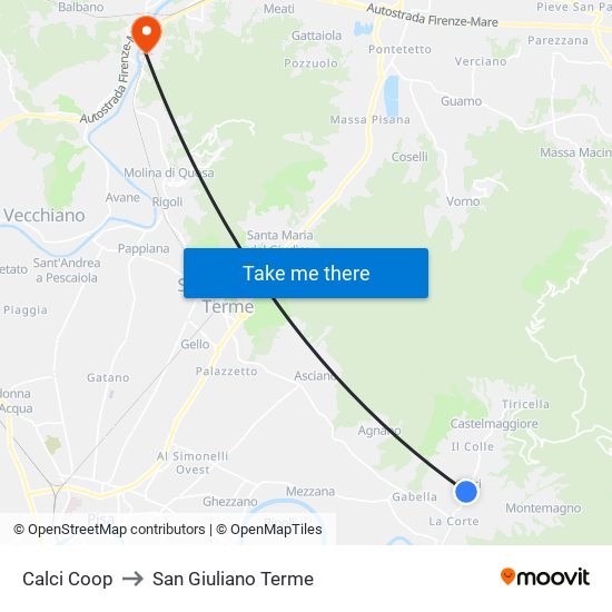 Calci Coop to San Giuliano Terme map