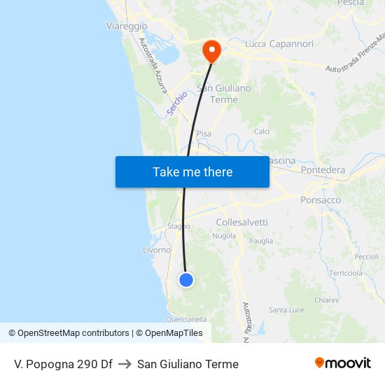 V. Popogna 290 Df to San Giuliano Terme map