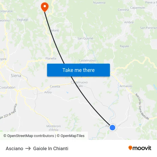 Asciano to Gaiole In Chianti map