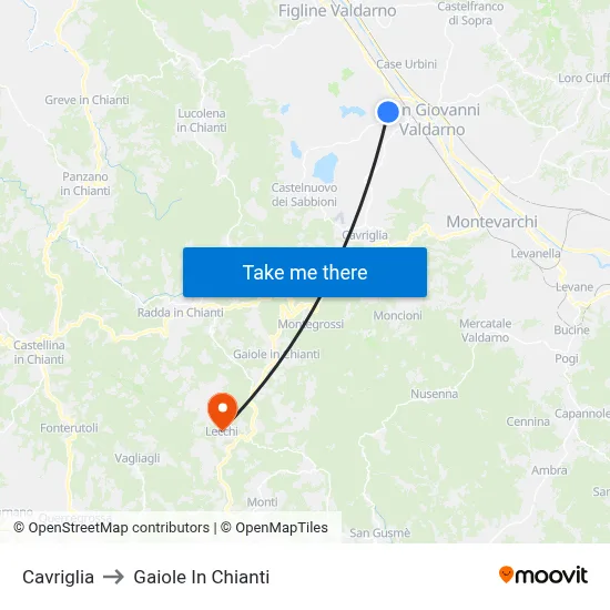 Cavriglia to Gaiole In Chianti map