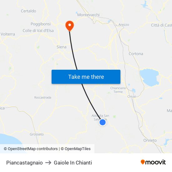 Piancastagnaio to Gaiole In Chianti map