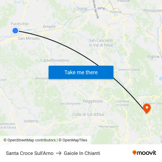 Santa Croce Sull'Arno to Gaiole In Chianti map