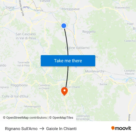 Rignano Sull'Arno to Gaiole In Chianti map