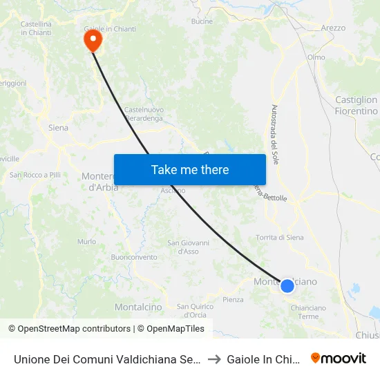 Union of Municipalities of Valdichiana Senese to Gaiole In Chianti map
