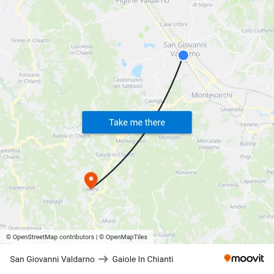 San Giovanni Valdarno to Gaiole In Chianti map