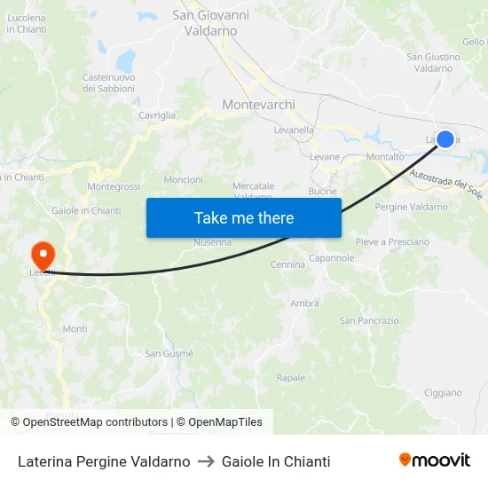 Laterina Pergine Valdarno to Gaiole In Chianti map