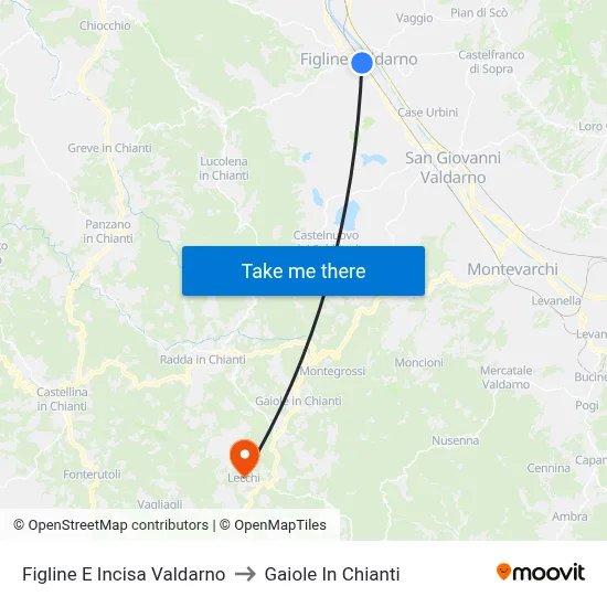 Figline and Incisa Valdarno to Gaiole In Chianti map