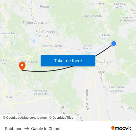 Subbiano to Gaiole In Chianti map