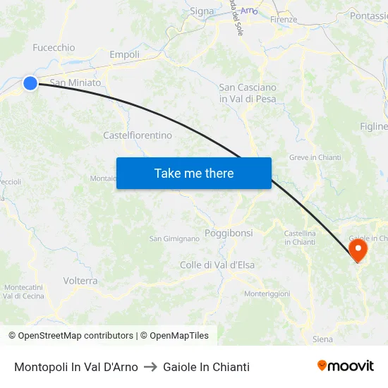Montopoli In Val D'Arno to Gaiole In Chianti map