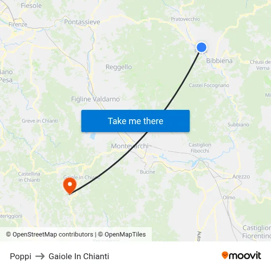 Poppi to Gaiole In Chianti map