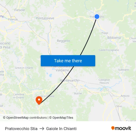 Pratovecchio Stia to Gaiole In Chianti map