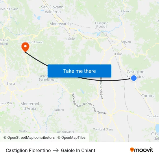 Castiglion Fiorentino to Gaiole In Chianti map