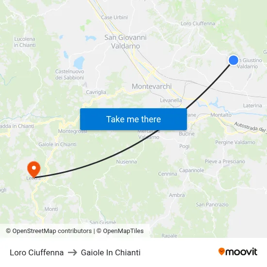 Loro Ciuffenna to Gaiole In Chianti map