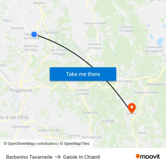 Barberino Tavarnelle to Gaiole In Chianti map