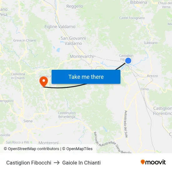 Castiglion Fibocchi to Gaiole In Chianti map