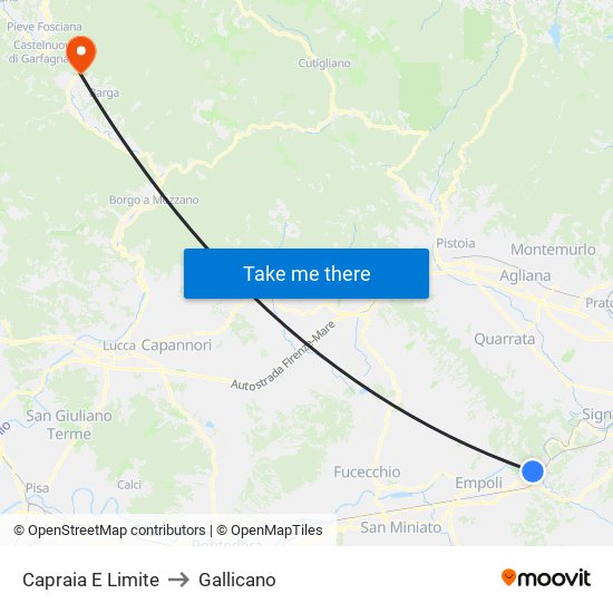 Capraia E Limite to Gallicano map