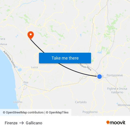 Firenze to Gallicano map