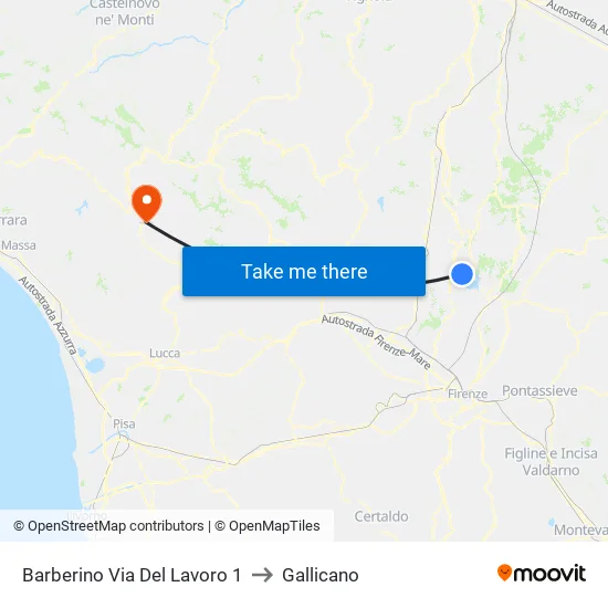Barberino Via Del Lavoro 1 to Gallicano map