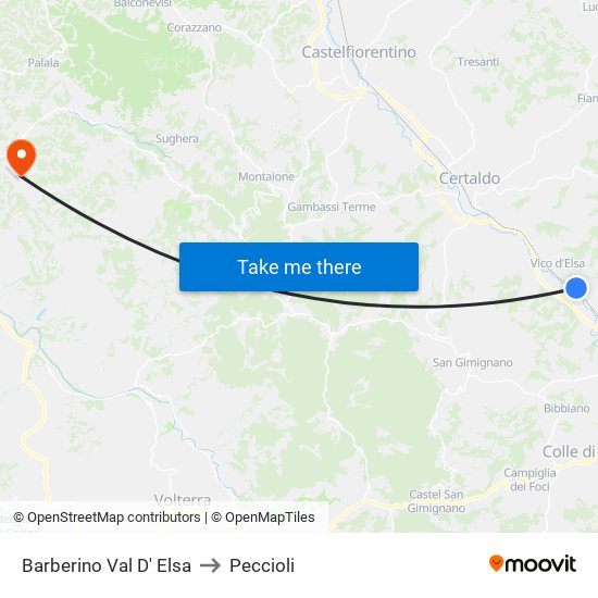 Barberino Val D' Elsa to Peccioli map