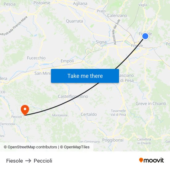 Fiesole to Peccioli map