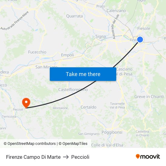 Firenze Campo Di Marte to Peccioli map