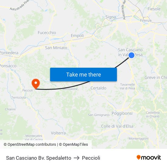 San Casciano Bv. Spedaletto to Peccioli map