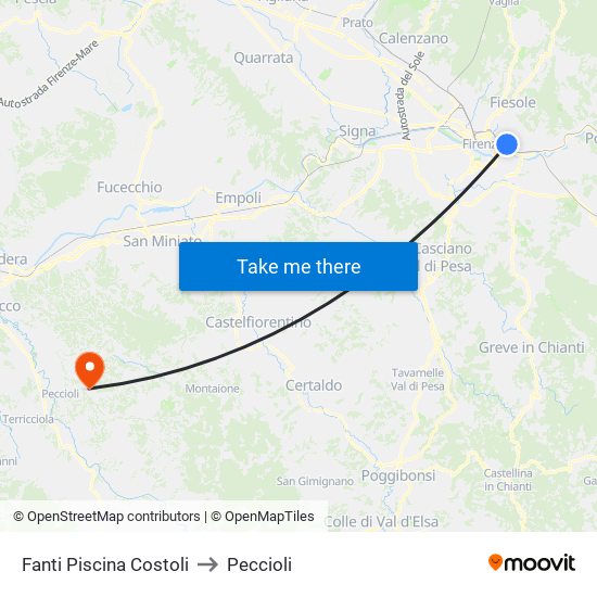 Fanti  Piscina Costoli to Peccioli map