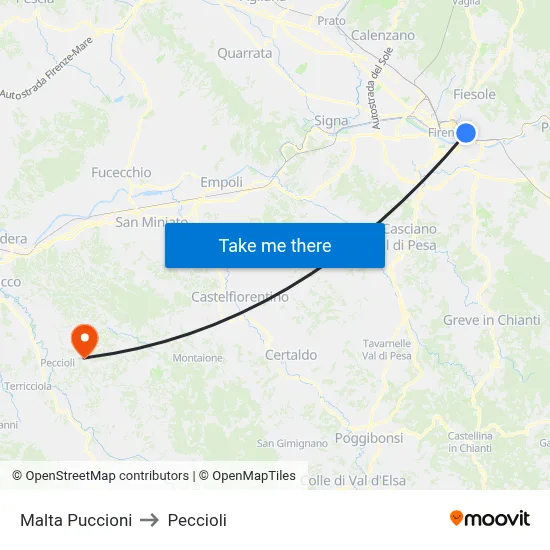 Malta Puccioni to Peccioli map
