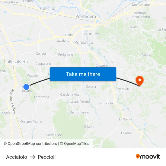 Acciaiolo to Peccioli map