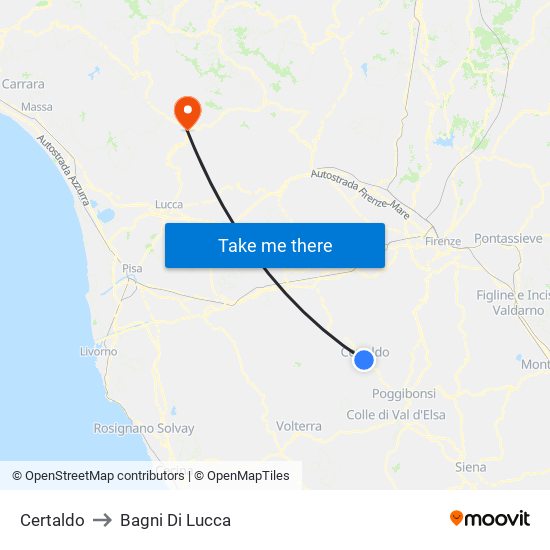 Certaldo to Bagni Di Lucca map