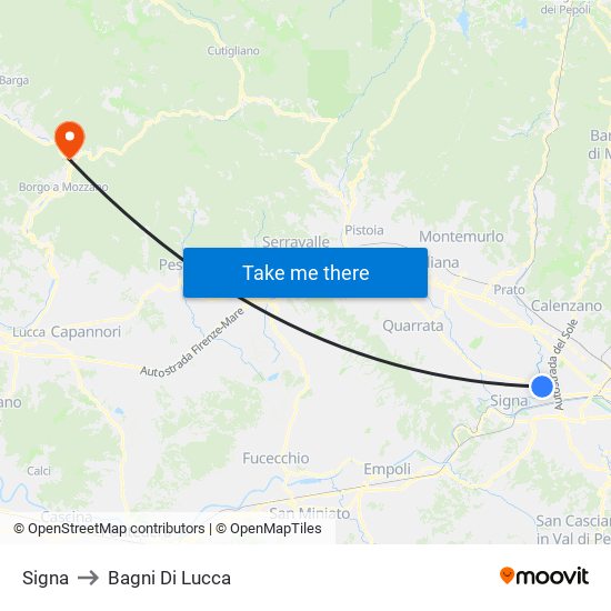 Signa to Bagni Di Lucca map