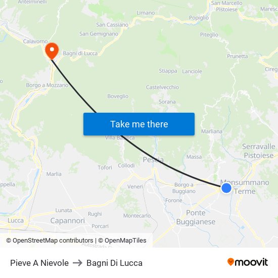 Pieve A Nievole to Bagni Di Lucca map
