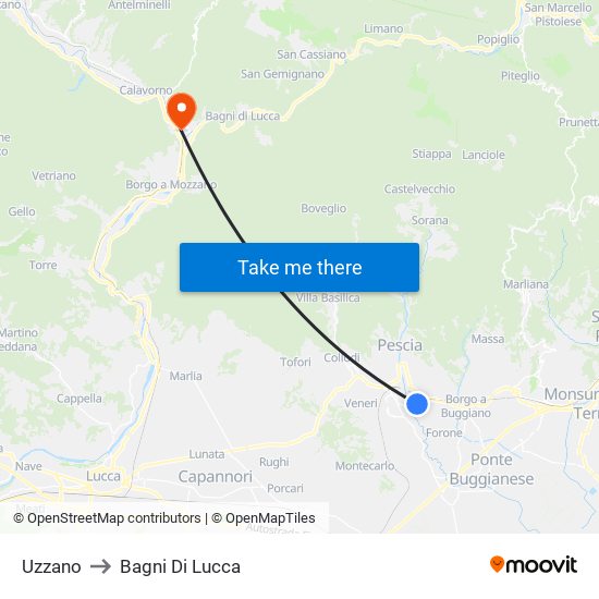 Uzzano to Bagni Di Lucca map