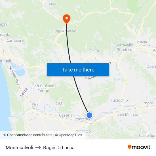 Montecalvoli to Bagni Di Lucca map