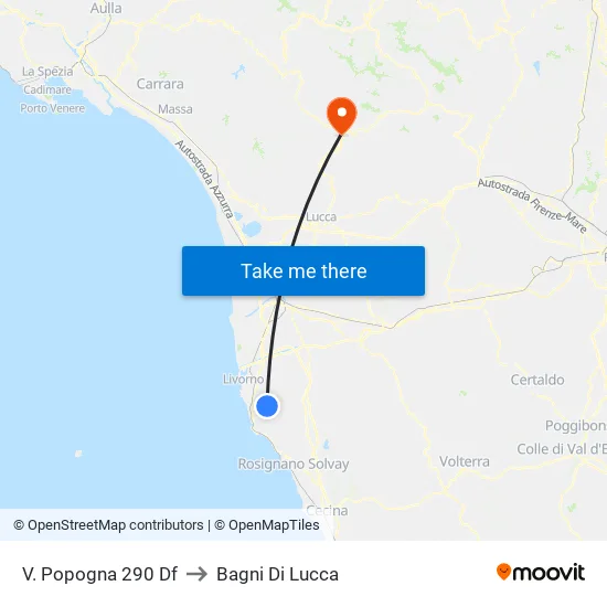V. Popogna 290 Df to Bagni Di Lucca map