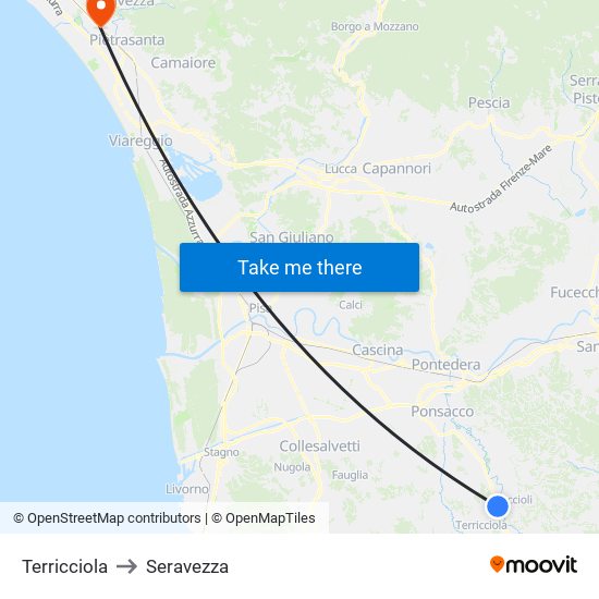Terricciola to Seravezza map